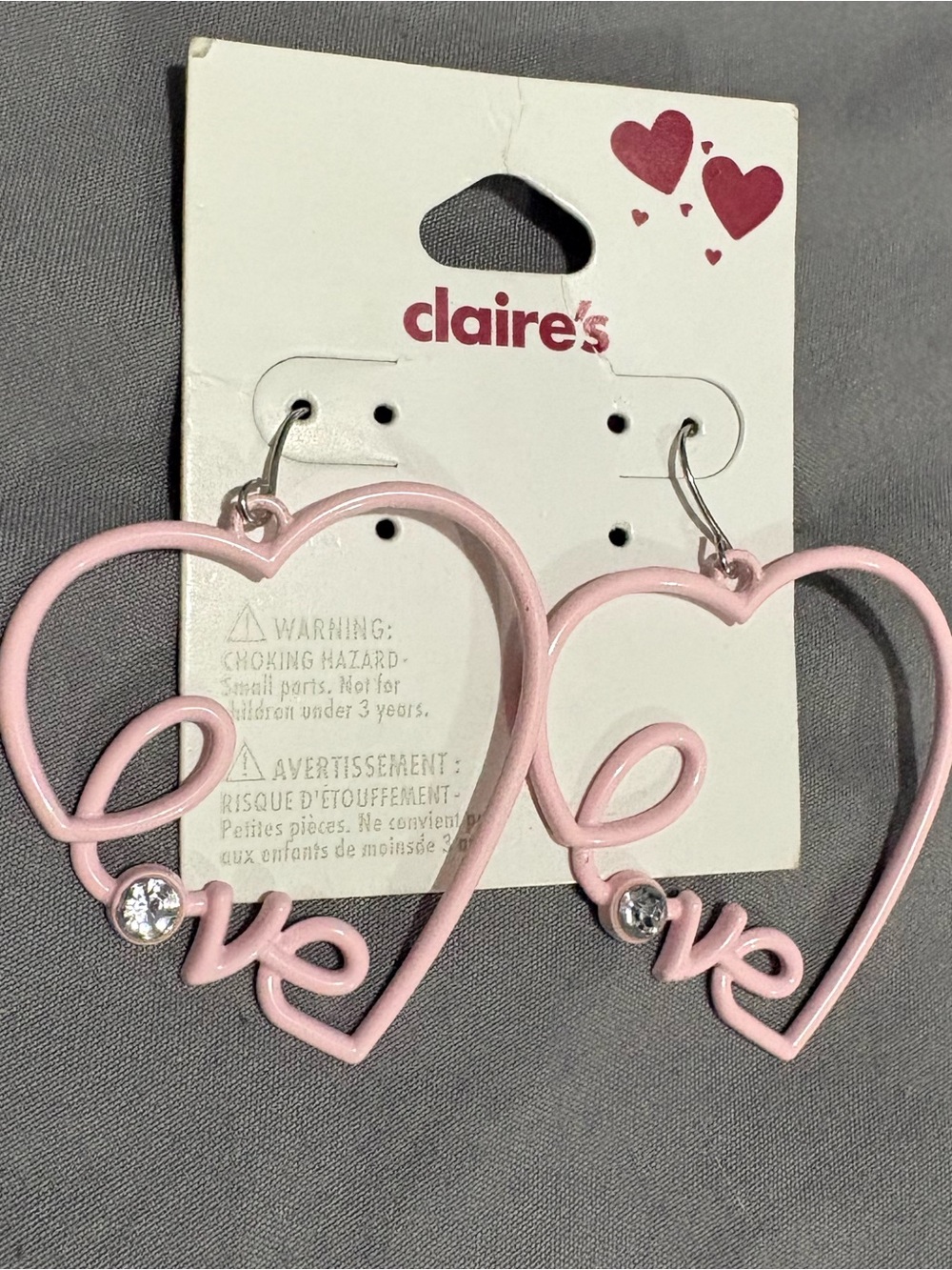 Claire's Pink Heart 'Love' Hoop Earrings with Crystal Accent